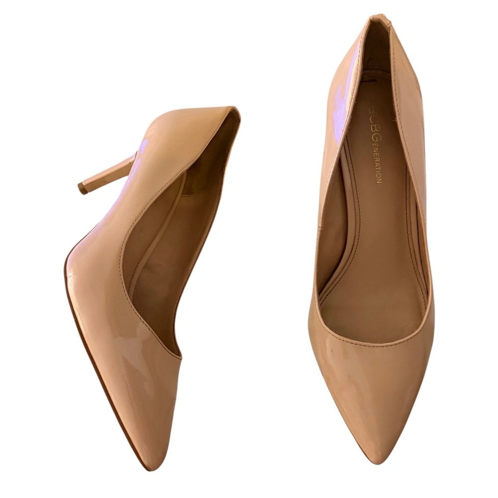 BCBGeneration Marci Beige Patent Pointed Toe Pumps Size 9 Heels - Picture 3 of 8